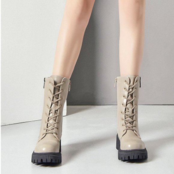 Women's fleece lace-up side zipper Martin boots - Picture 2 of 6